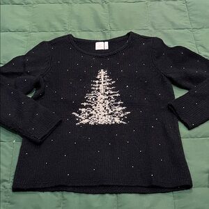 J. Jill Black Sweater with Pink Tree Design